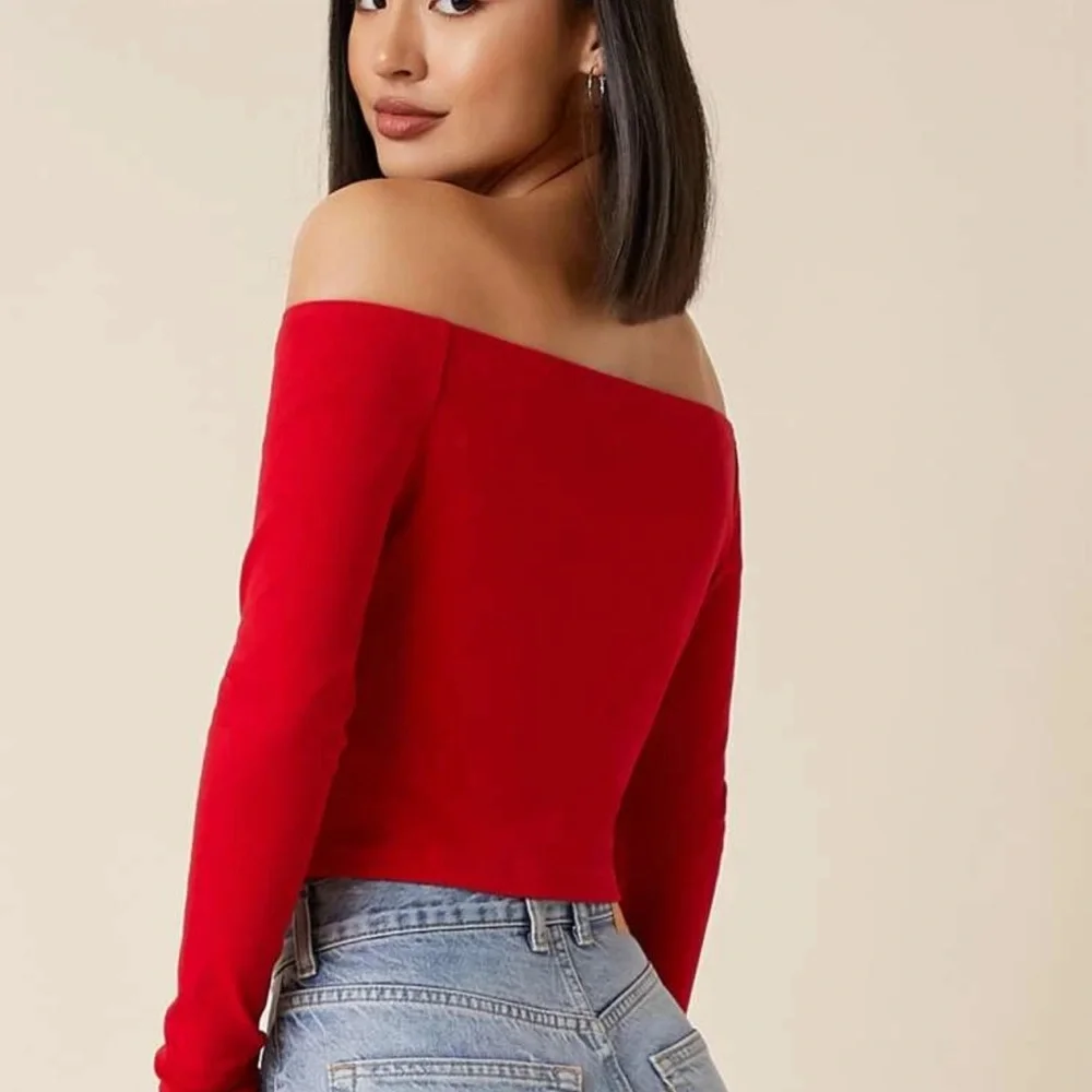 S 90s off the shoulder long sleeve crop top white - Picture 5 of 12